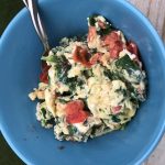 Delicious and beautiful scrambled eggs and spinach