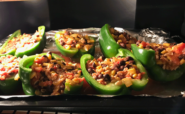 Black Bean stuffed peppers in oven